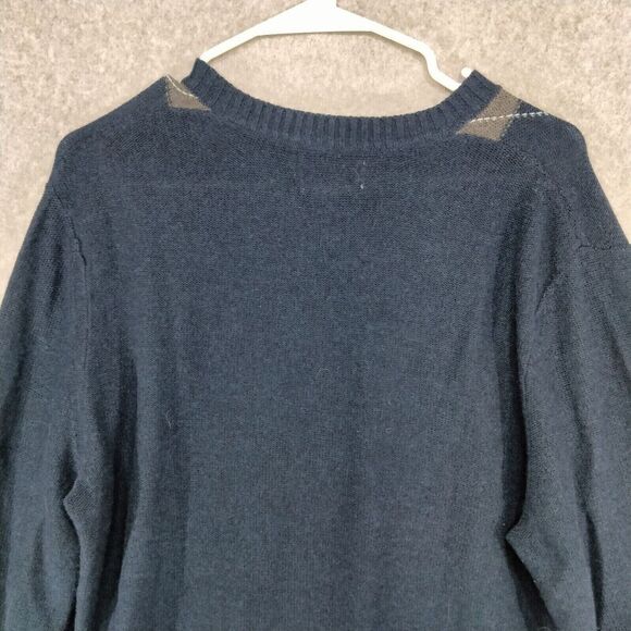 Banana Republic Sweater Mens M Angora Cashmere Blue Argyle Luxury Blend V-Neck - Picture 9 of 11